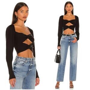 Revolve LPA Ayla Top Size XS Black Knit Puff Sleeve Cut Out Crop Sweater Sexy